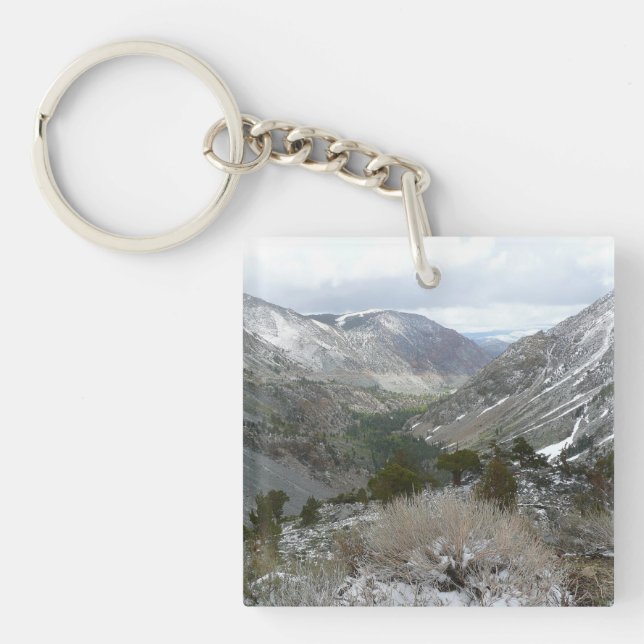 Driving Through the Snowy Sierra Nevada Mountains Keychain (Front)