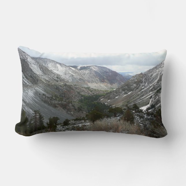 Driving Through the Snowy Sierra Nevada Mountains Lumbar Pillow (Front)