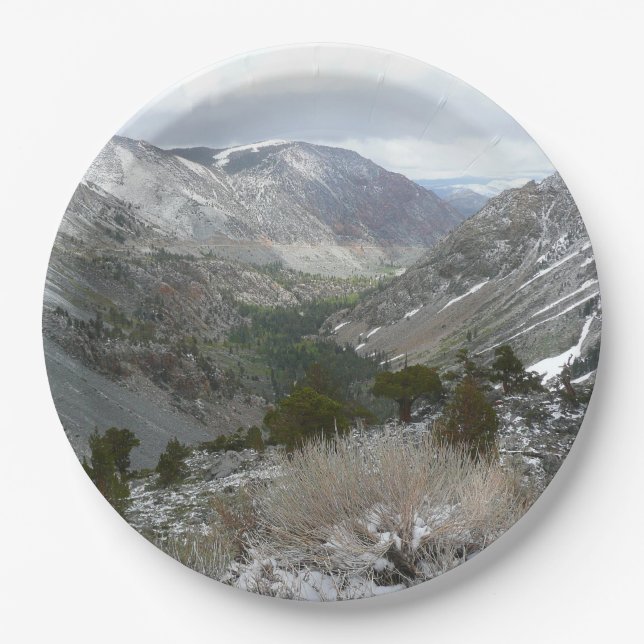 Driving Through the Snowy Sierra Nevada Mountains Paper Plates (Front)