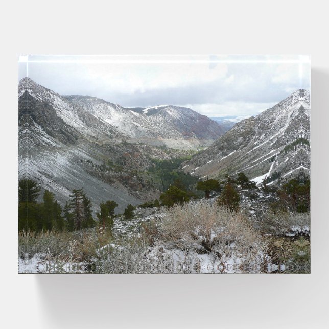 Driving Through the Snowy Sierra Nevada Mountains Paperweight (Front)
