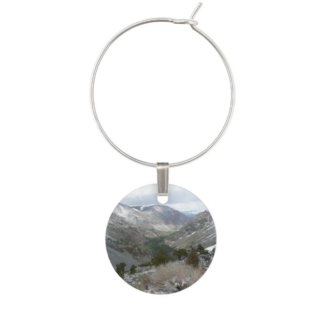 Driving Through the Snowy Sierra Nevada Mountains Wine Charm (Front)