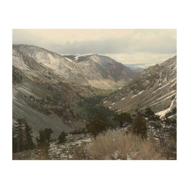 Driving Through the Snowy Sierra Nevada Mountains Wood Wall Art (Front)