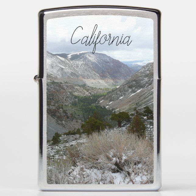 Driving Through the Snowy Sierra Nevada Mountains Zippo Lighter (Front)
