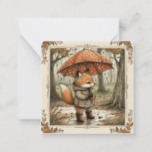 Drizzle & Delights: Enchanting Fox Rain Note Card