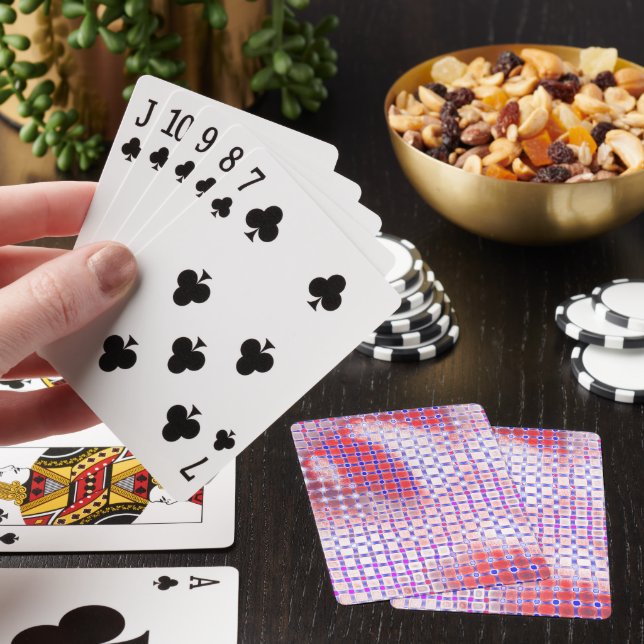 Drizzled spots under grid rustic antiquated design poker cards (In Situ)