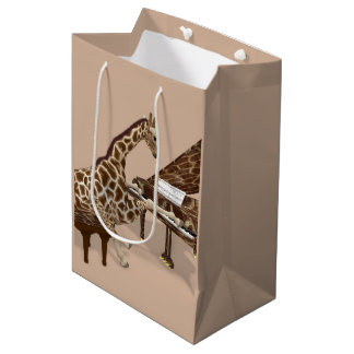 Droll Giraffe Loves To Play Piano Medium Gift Bag