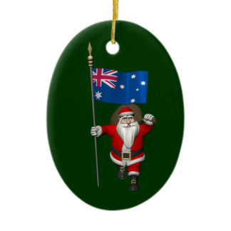 Droll Santa Claus With Flag Of Australia Ceramic Ornament