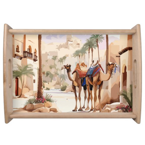 Dromedary camel and the desert village of Al Jazee Serving Tray