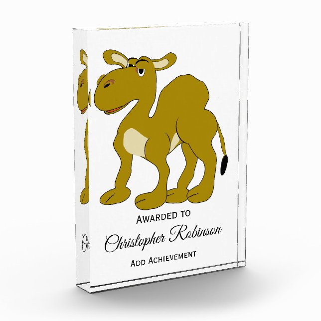 Dromedary Camel Design Personalised Acrylic Award (Left)