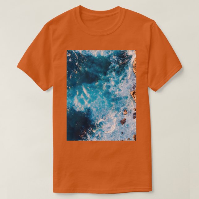 Drone angle of waves crashing Swimming Beachy Trav T-Shirt (Design Front)