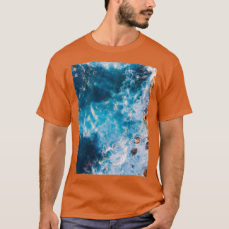 Drone angle of waves crashing Swimming Beachy Trav T-Shirt