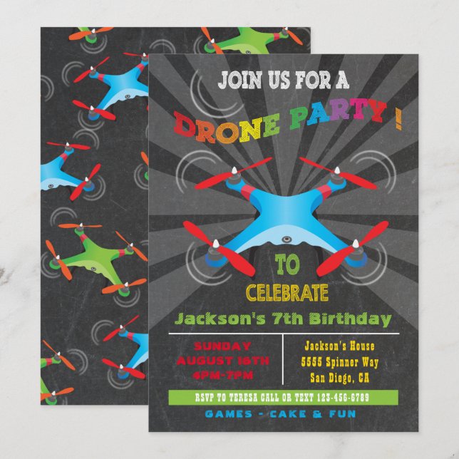 Drone Birthday Party Invitation (Front/Back)