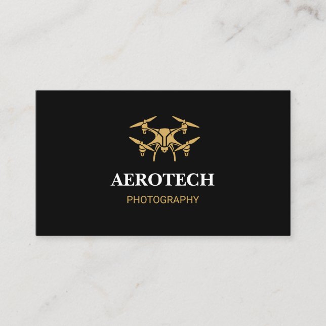 Drone Business Cards Elegant Black Gold (Front)