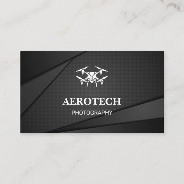 Drone Business Cards Modern Gray White (Front)