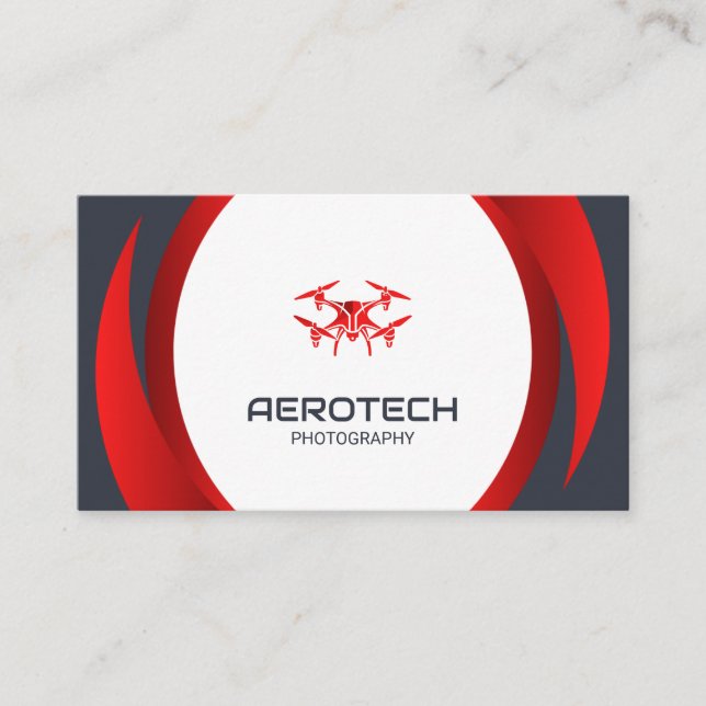 Drone Business Cards Red Black Modern (Front)