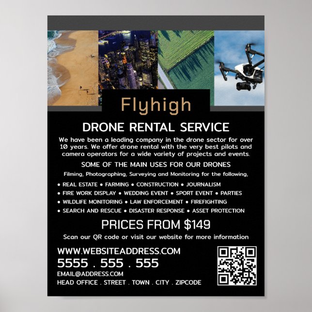 Drone Collage Banner, Drone Rental Company Poster (Front)