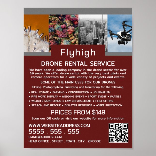 Drone Collage Banner, Drone Rental Company Poster (Front)