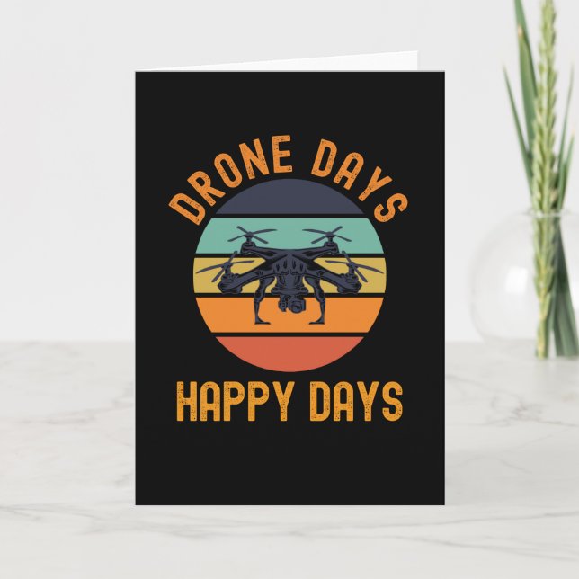 Drone Days Happy Days Quadcopter Retro Card (Front)