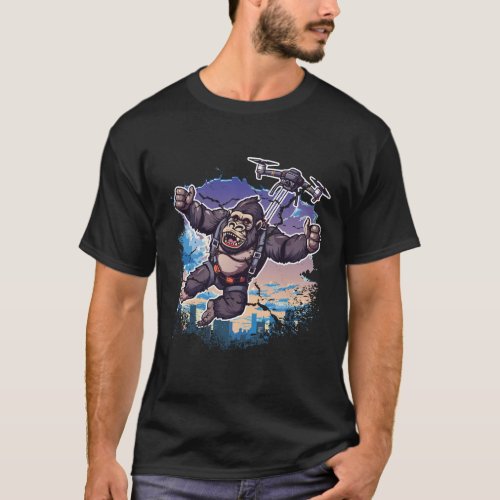 Drone funny gorilla skydiving drone geek T_Shirt