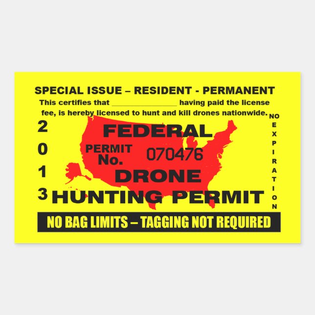 Drone Hunting Permit Rectangular Sticker (Front)