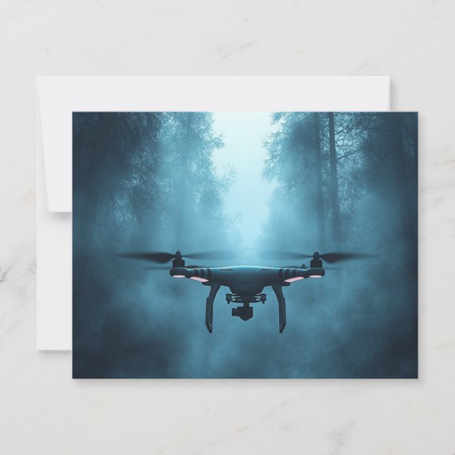 Drone in Foggy Forest Flat Holiday Card (Front)