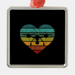 Drone In Retro Vintage Sunset Heart Metal Ornament