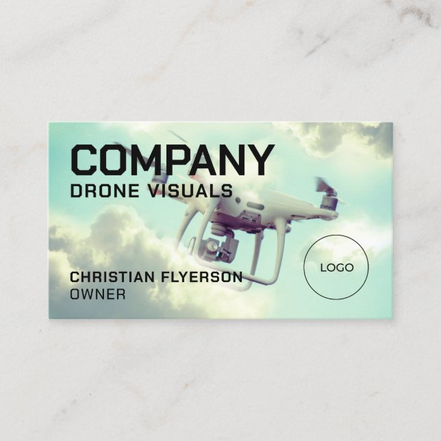Drone in sky and logo business card (Front)
