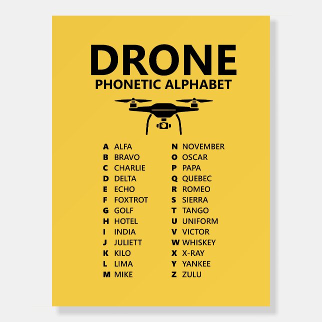 Drone Phonetic Alphabet – Aviation Yellow Edition Foam Board (Front)