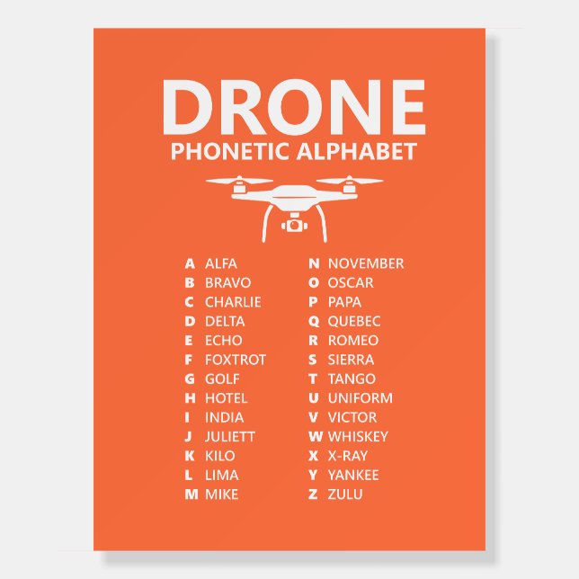 Drone Phonetic Alphabet – Sunset Orange Edition Foam Board (Front)