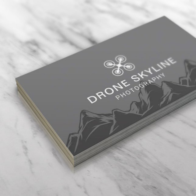 Drone Photography Skyline Aerial Photographer Gray Business Card (Creator Uploaded)