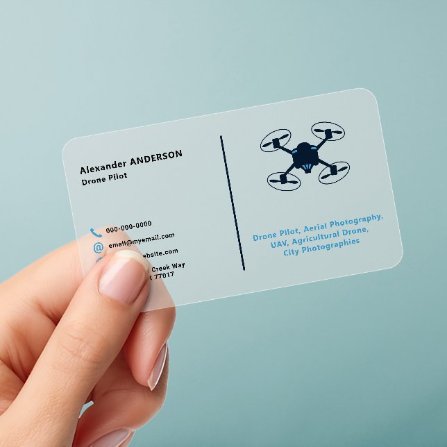 Drone Pilot Clear Business Cards (Handheld)