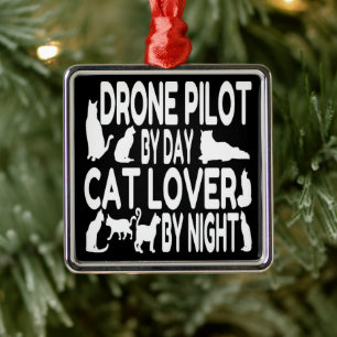 Drone Pilot Loves Cats Metal Ornament