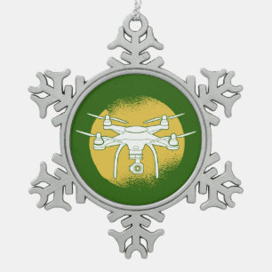Drone Pilot Multirotor Quadcopter Grunge Circle Snowflake Pewter Christmas Ornament