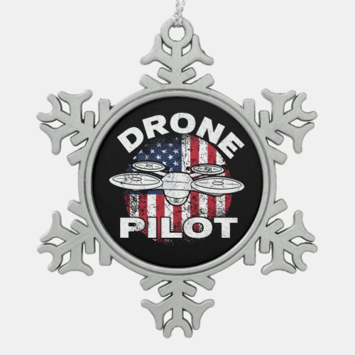 Drone Pilot Multirotor Quadcopter US Flag Snowflake Pewter Christmas Ornament