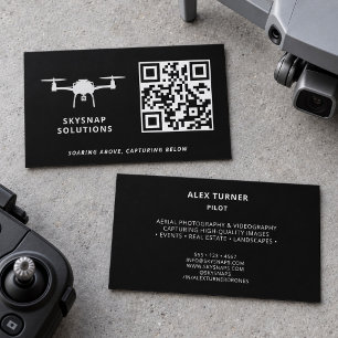 Drone Pilot Photography Custom QR Code Logo Black Business Card