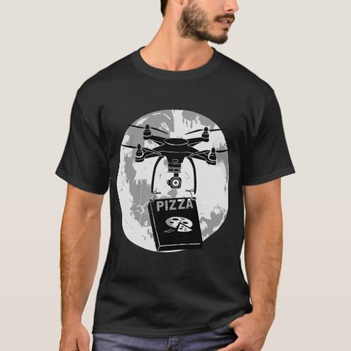 Drone Pilot Pizza Delivery Quadcopter Full Moon T_Shirt