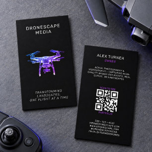 Drone Pilot UAV Photography QR Code Modern Black  Business Card