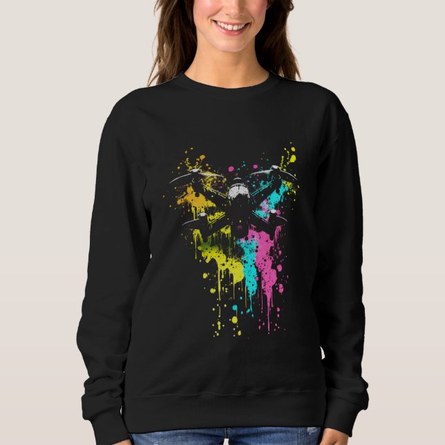Drone Splash Quadrocopter Drone Pilot Retro Drone Sweatshirt (Front)