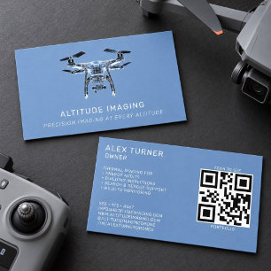 Drone UAV Pilot Photography QR Code Modern Blue Business Card