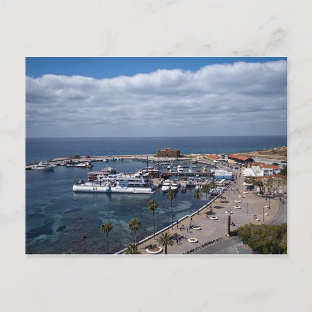 Drone view of Paphos harbor and castle Postcard (Front)