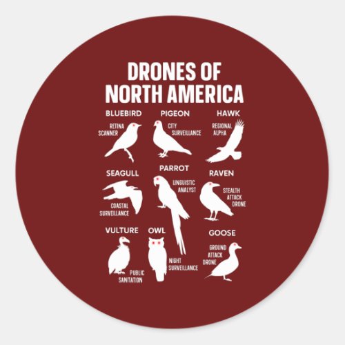 Drones Of North America Birds Field Guide These Classic Round Sticker