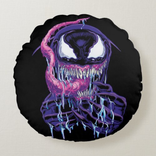 Drooling Purple Venom Illustration Round Pillow