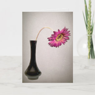 Drooping Pink Daisy in Vase Card