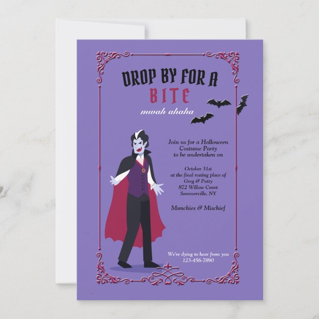 Drop By For A Bite Halloween Party Invitation (Front)