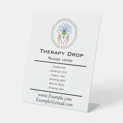 Drop Healing Logo Massage Therapy Hand Lotus Relax Pedestal Sign