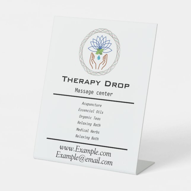 Drop Healing Logo Massage Therapy Hand Lotus Relax Pedestal Sign (Front)
