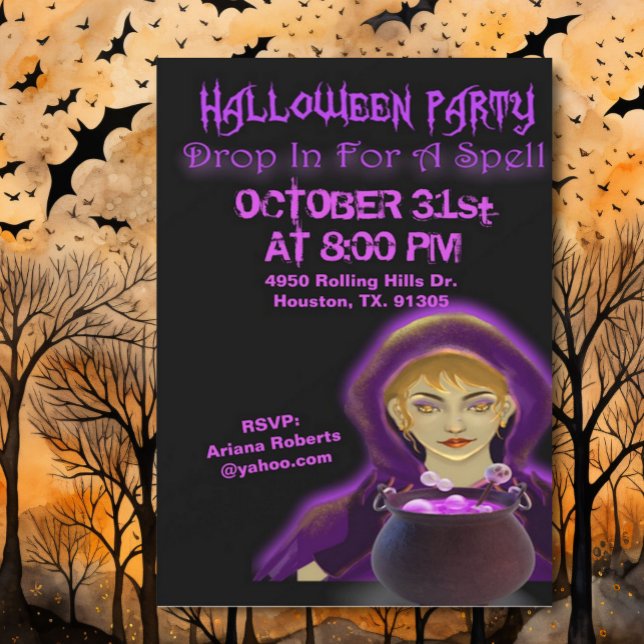 Drop In For A Spell Halloween Party  Invitation (Creator Uploaded)