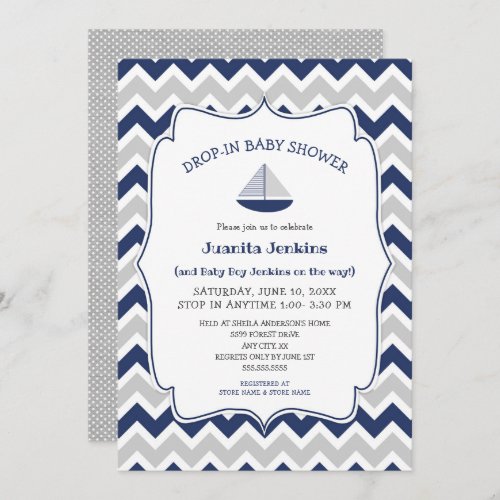 Drop in sailboat boy baby shower invitation