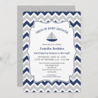 Drop in sailboat boy baby shower invitation