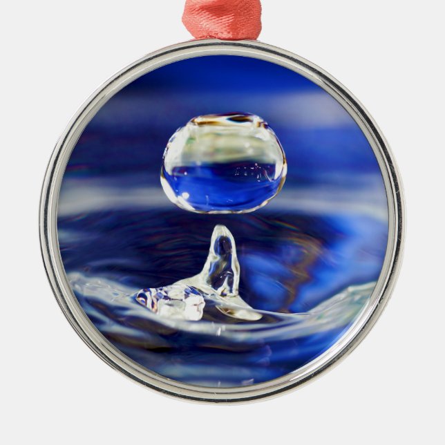 Drop of Cool Blue Water Raindrop Metal Ornament (Front)